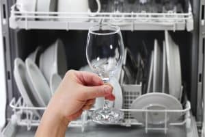 dishwasher, open and loaded